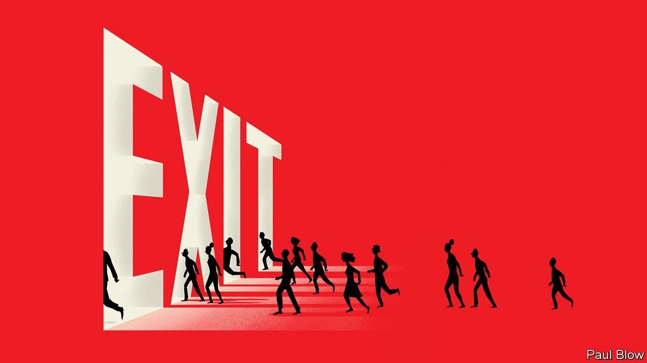 exit sign people running