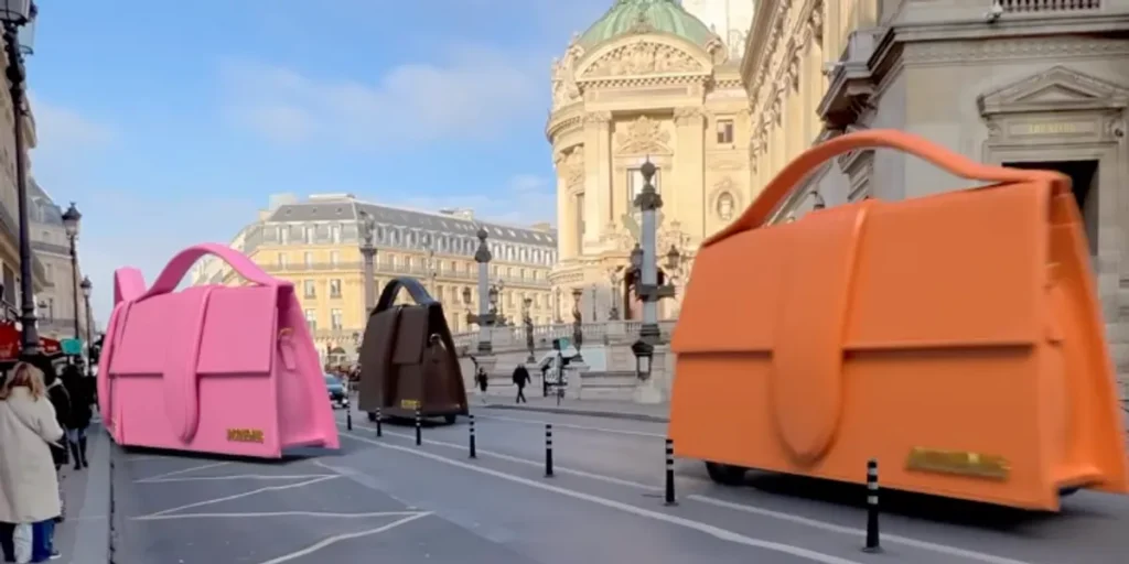 Faux out-of-home hyper-realistic CGI ads are taking over cities like in this viral ads for Jacquemus' Bambino bags cruising the streets of Paris 